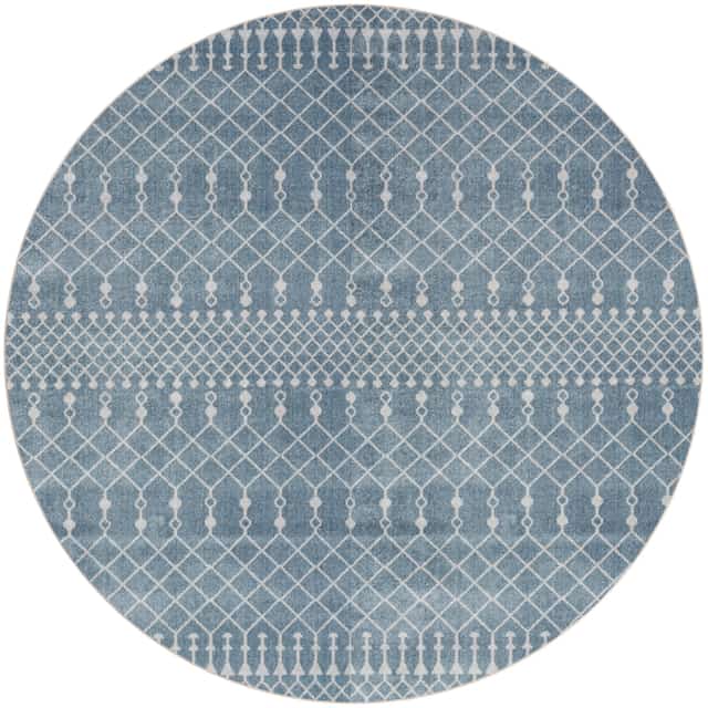 Nourison Astra Machine Washable 4' x Round Blue Bohemian Indoor Rug