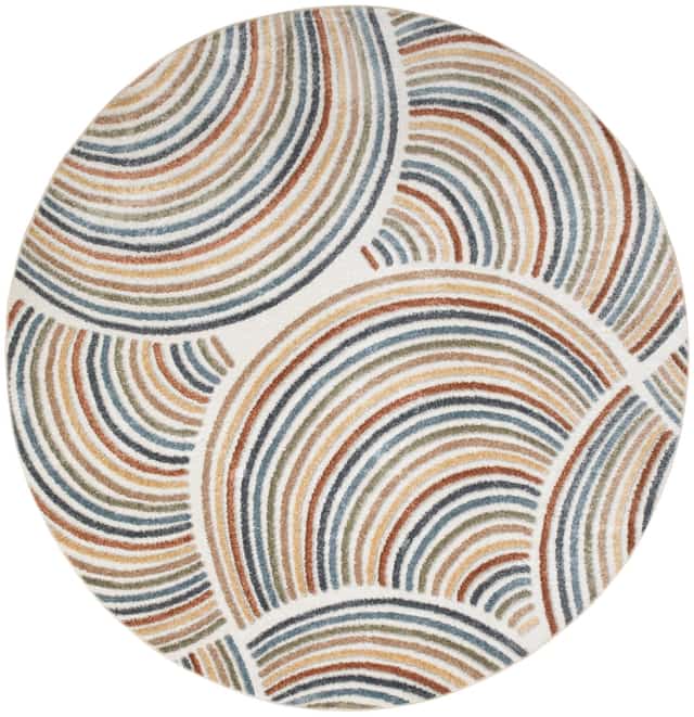 Nourison Astra Machine Washable 4' x Round Ivory Multicolor Mid-Century Modern Indoor Rug